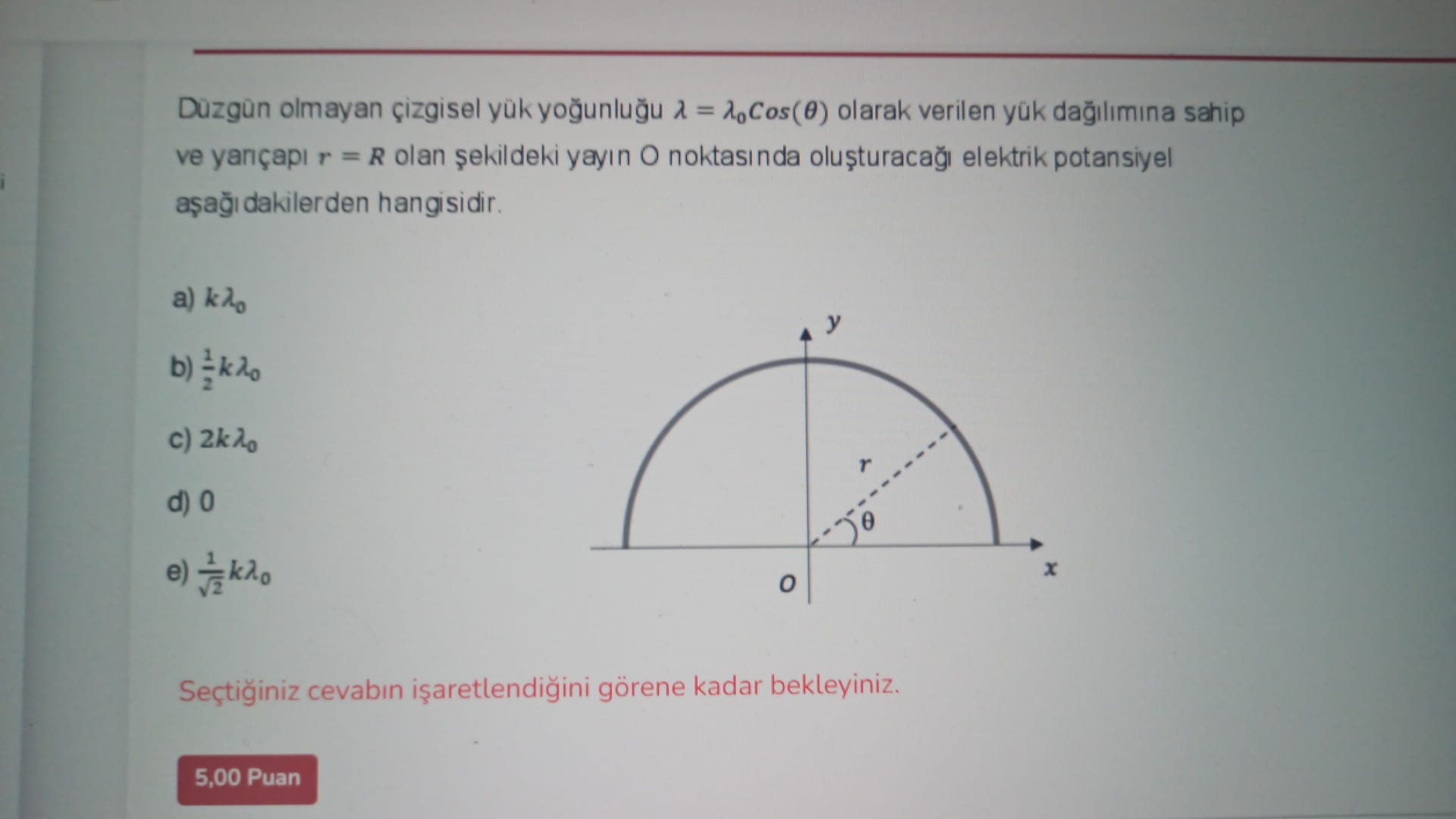 SOLVED: Duzgùn Olmayan çizgisel Yük Yo?unlu?u λ=λ0Cos(θ) Olarak Verilen ...