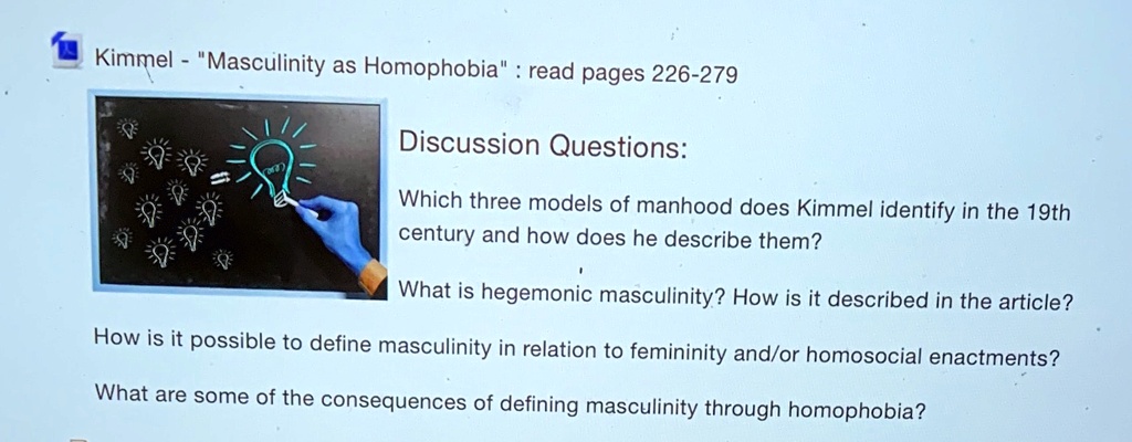 kimmel masculinity as homophobia read pages 226 279 discussion ...