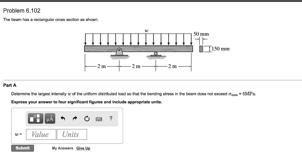SOLVED: Problem 6.102 The beam has a rectangular cross section as shown ...