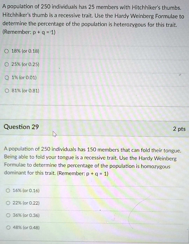SOLVED A population of 250 individuals has 25 members with Hitchhiker