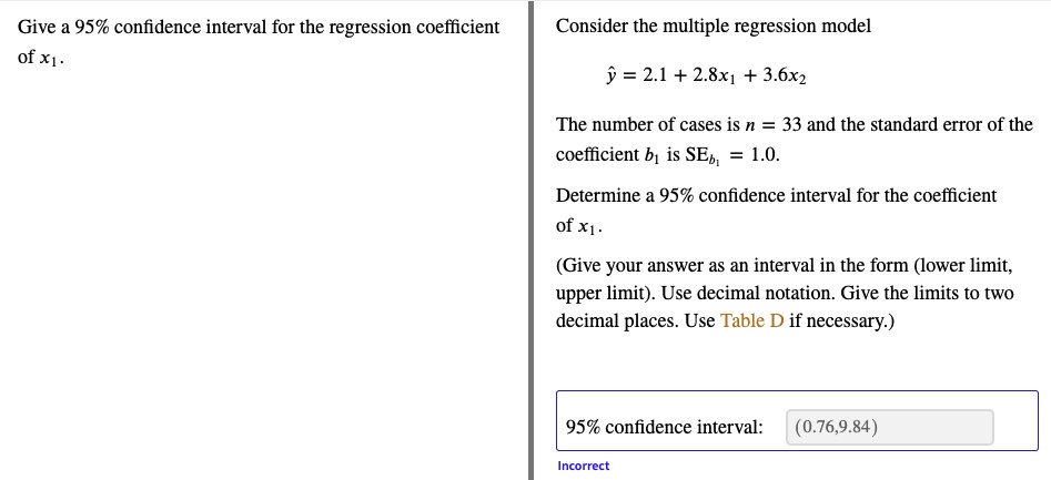 give 95 confidence interval for the regression coefficient of x1 ...