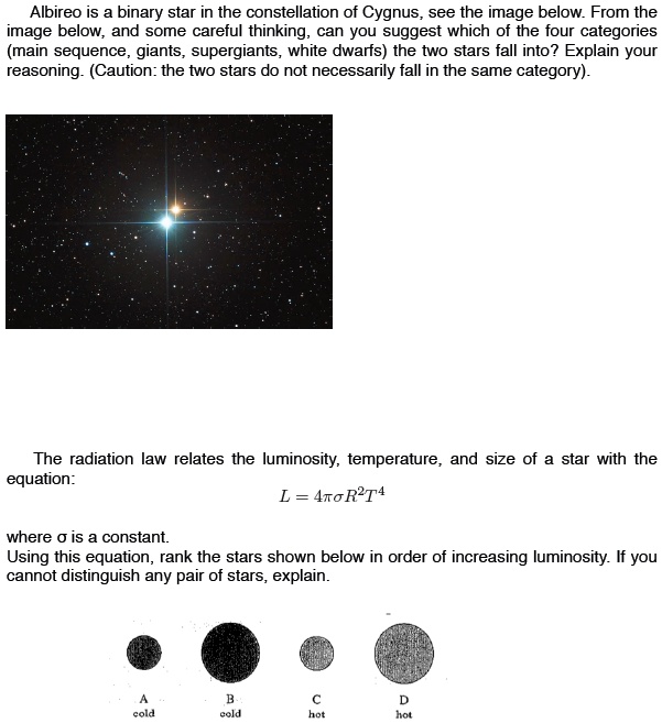 SOLVED Albireo is a binary star in the constellation of Cygnus