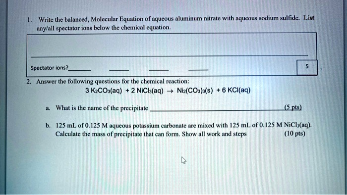 Solved Write The Balanced Molecular Equation For Aqueous Aluminum Nitrate With Aqueous Sodium 9466