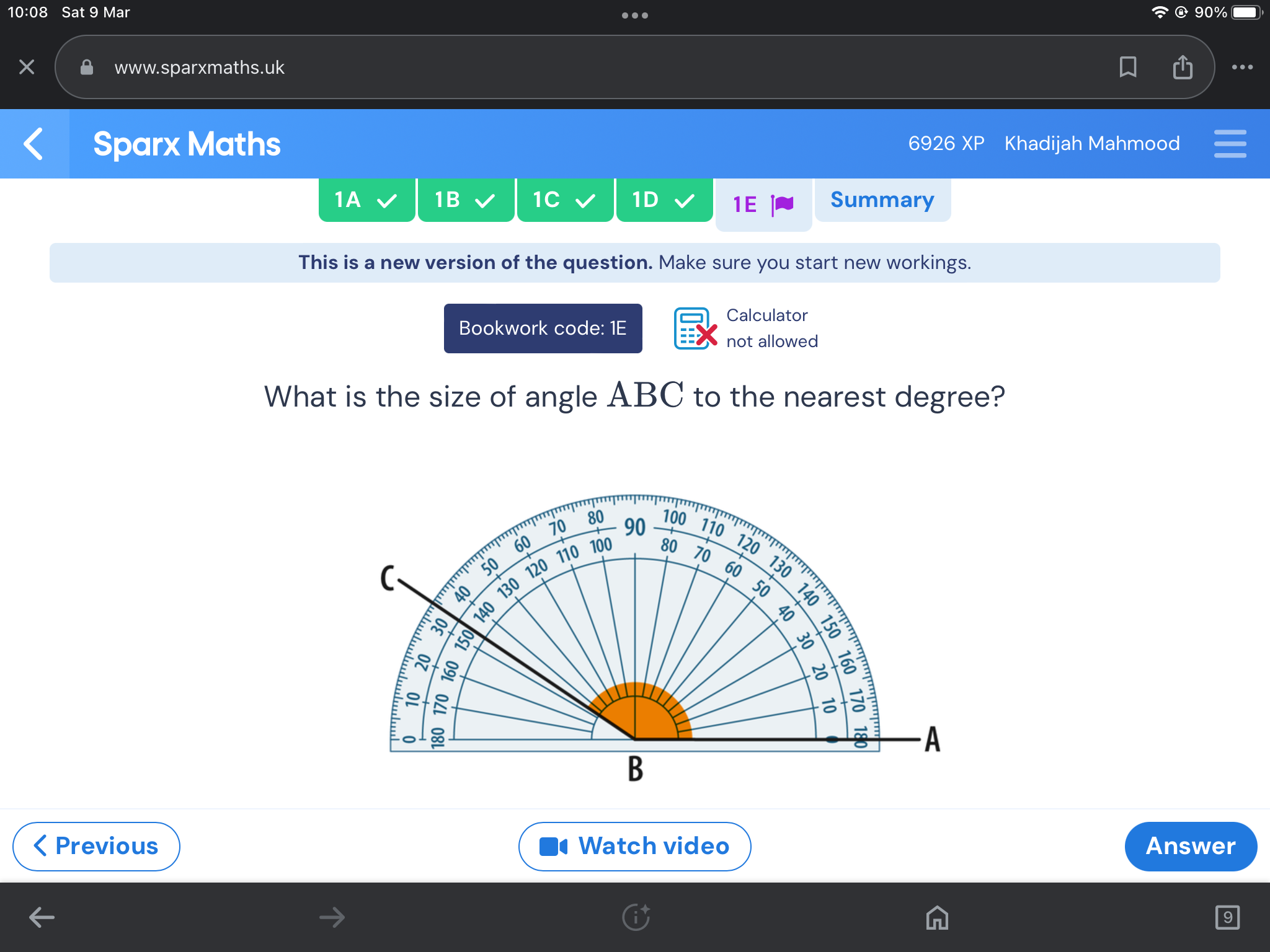 SOLVED: 10:08 Sat 9 Mar Www.sparxmaths.uk Sparx Maths 6926 XP Khadijah ...