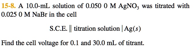 SOLVED: 15-8. A 10.0-mL solution of 0.0500 M AgNO3 was titrated with 0. ...