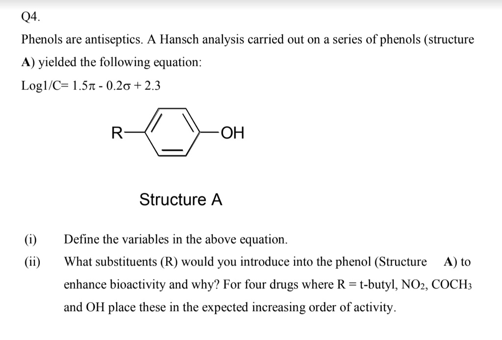 Phenols are antiseptics. A Hansch analysis carried out on a series of