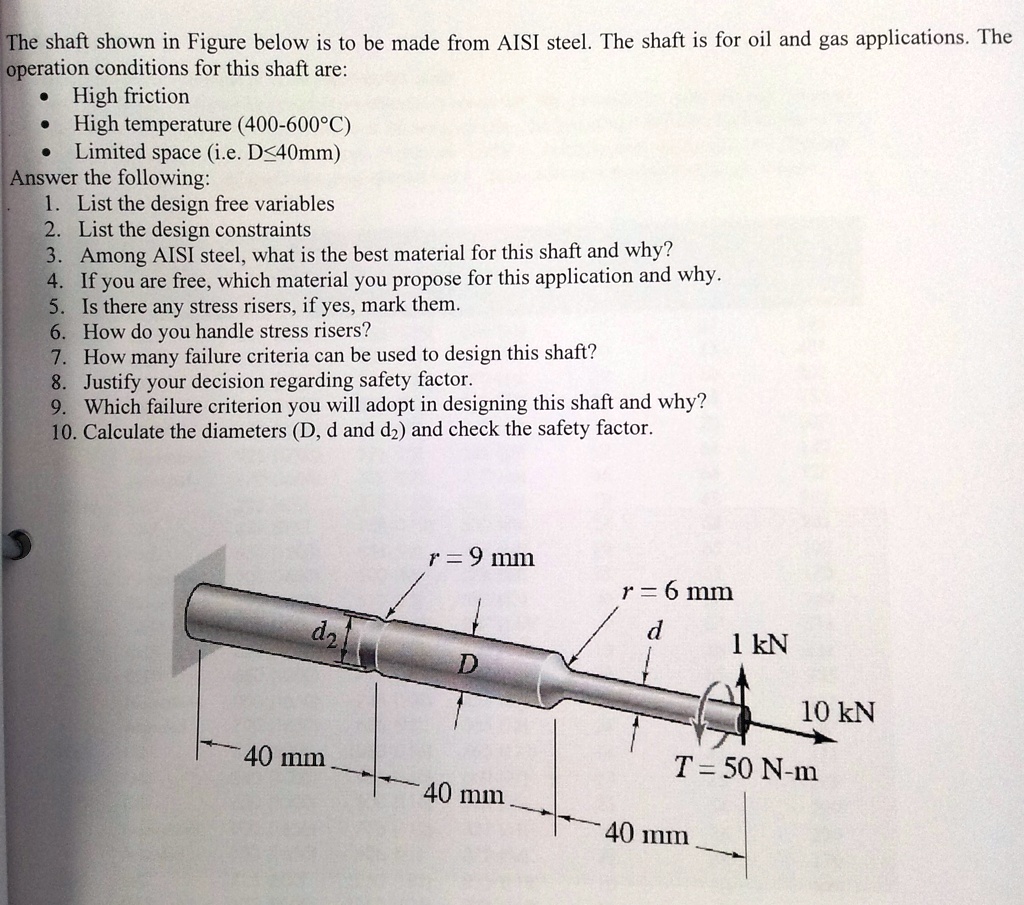 the shaft shown in figure below is to be made from aisi steel the shaft ...