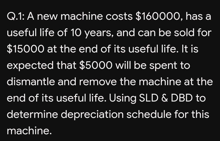 Q.1: A new machine costs 160000, has a useful life of 10 years, and can ...