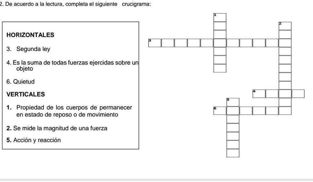 SOLVED: sobre la leyes de Newton 2. De acuerdo a la lectura, completa