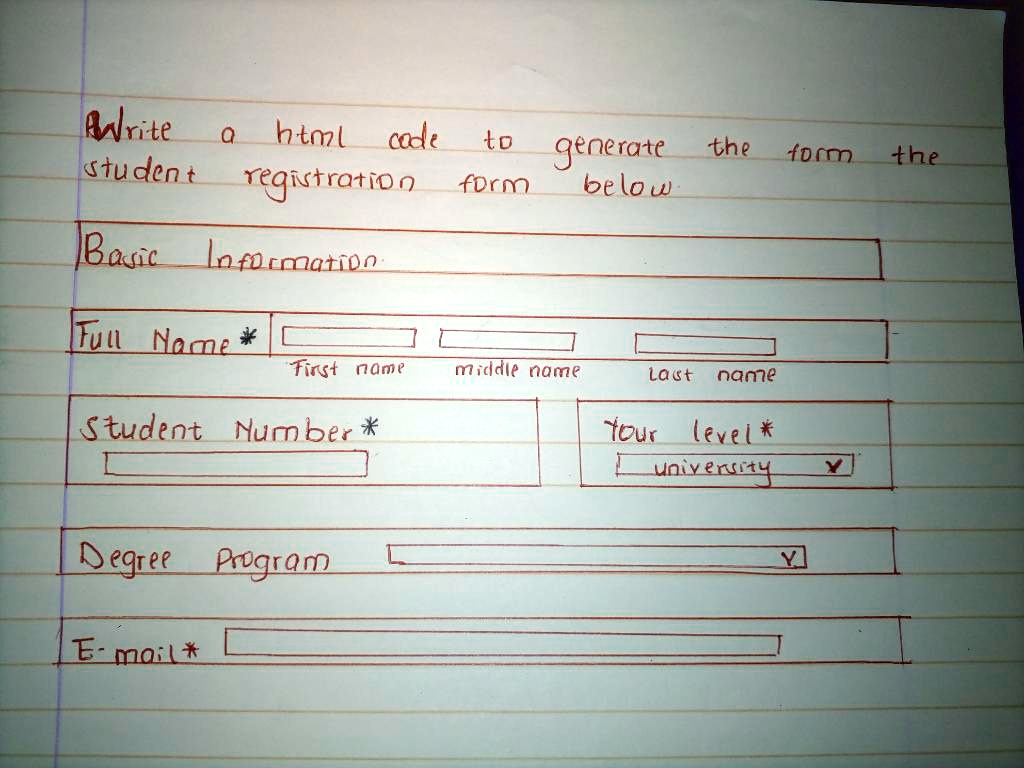 SOLVED: Write an HTML code to generate the following student ...