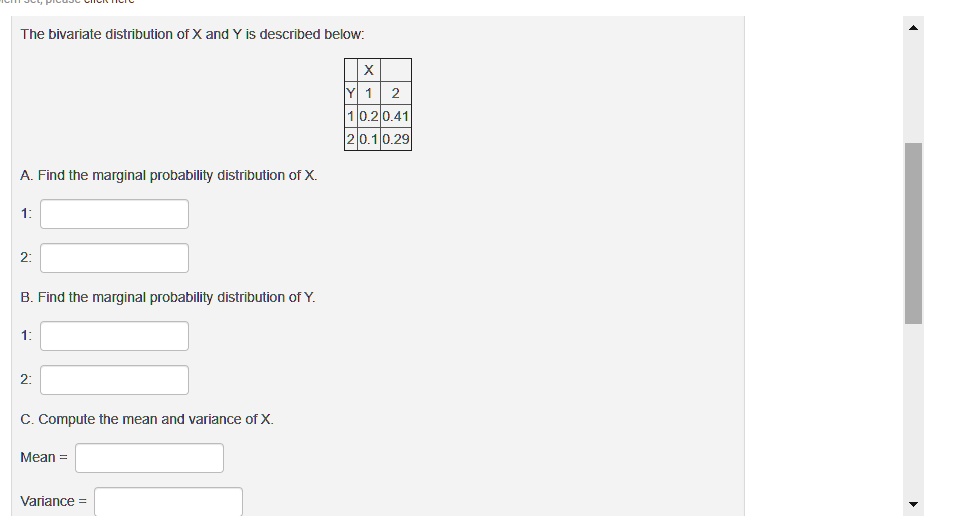 SOLVED: The bivariate distribution of X and is described below: 210.41 ...