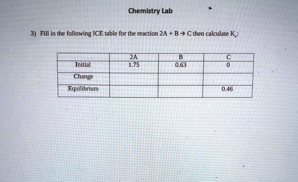 Chemistry Lab3) Fill in the following ICE table for t… SolvedLib