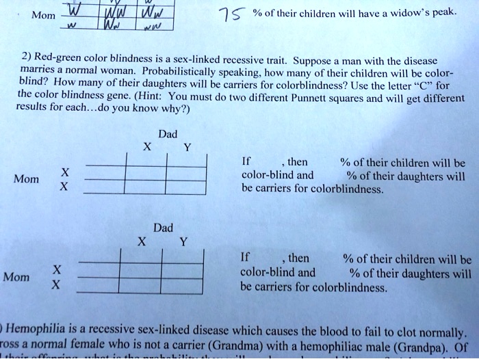 SOLVED: Mom 7s % of their children will have widow : peak. 2) Red-green ...