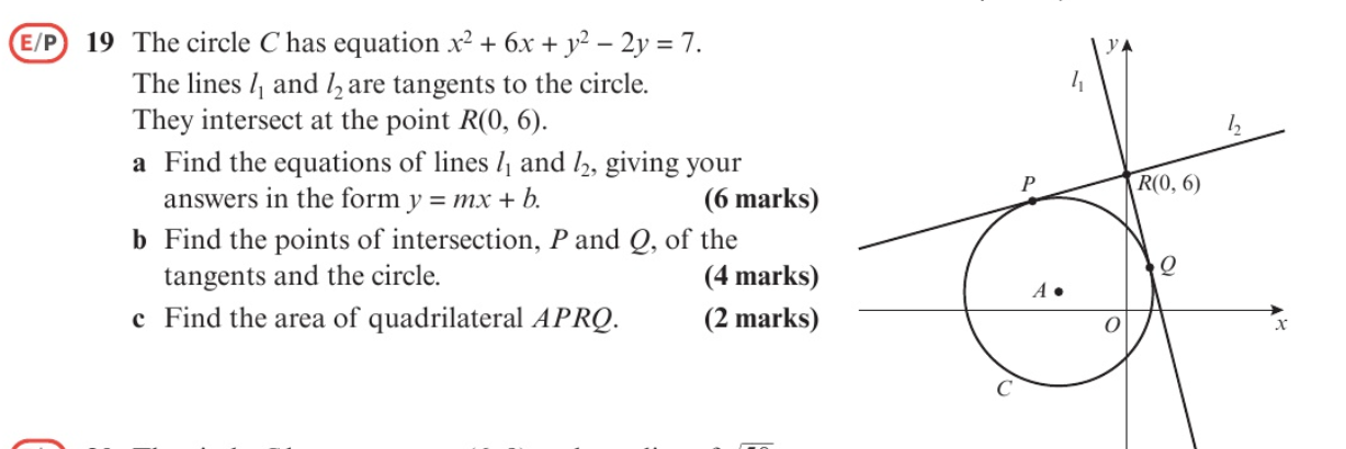 SOLVED: E/P 19 The circle C has equation x^2+6 x+y^2-2 y=7. The lines ...