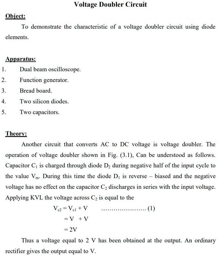 SOLVED Voltage Doubler Circuit Objective To demonstrate the