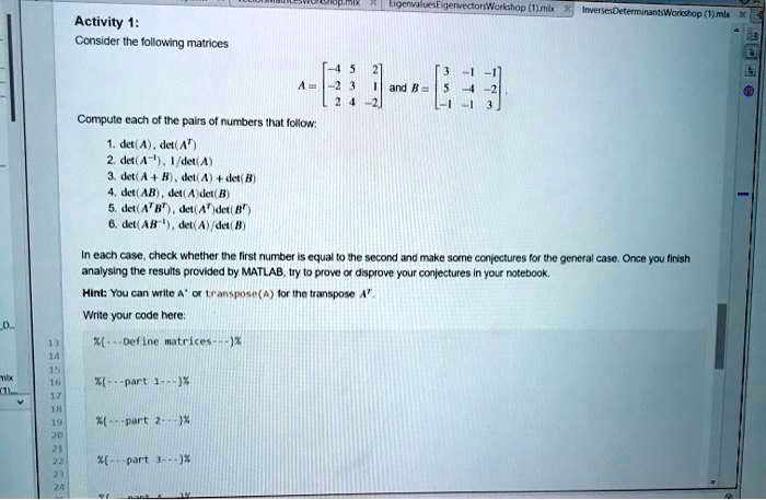 SOLVED: I need Matlab code, please. Activity: Consider the following ...