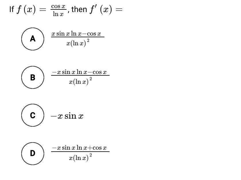 Solved Cos X If Fx Then Fx Ln X X Sin X Ln â‚¬ Cos X Cln Z A X Sin C Ln X Cos X C 8721