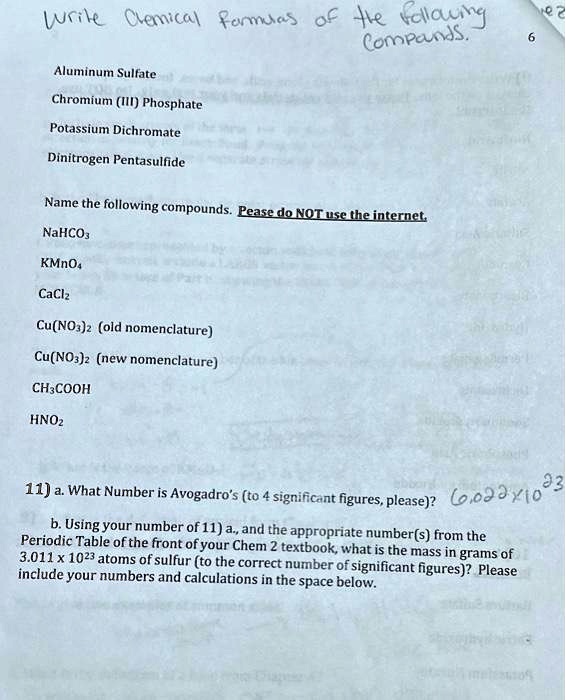 SOLVED Write Chemical Formulas of the following Compounds Aluminum