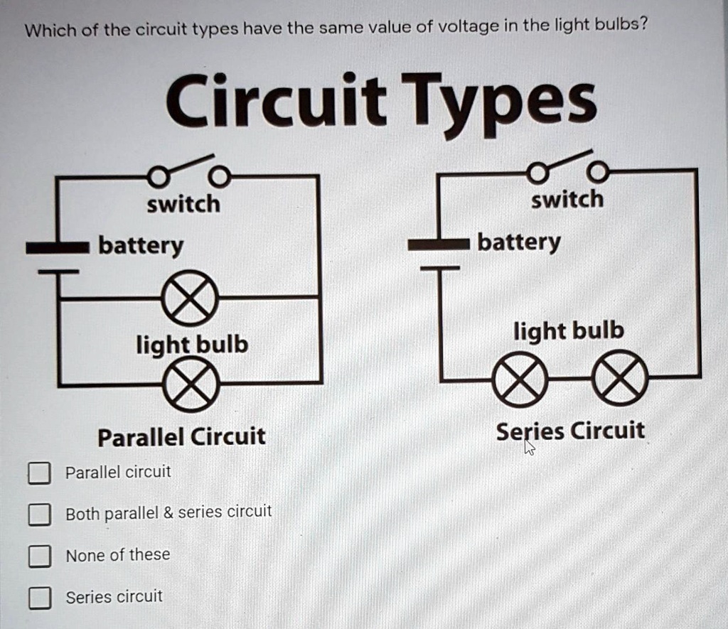SOLVED: Which of the circuit types have the same value of voltage in ...