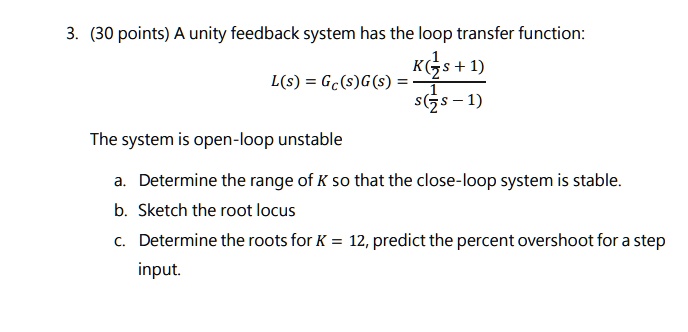 SOLVED: A unity feedback system has the loop transfer function: K(s+1 ...
