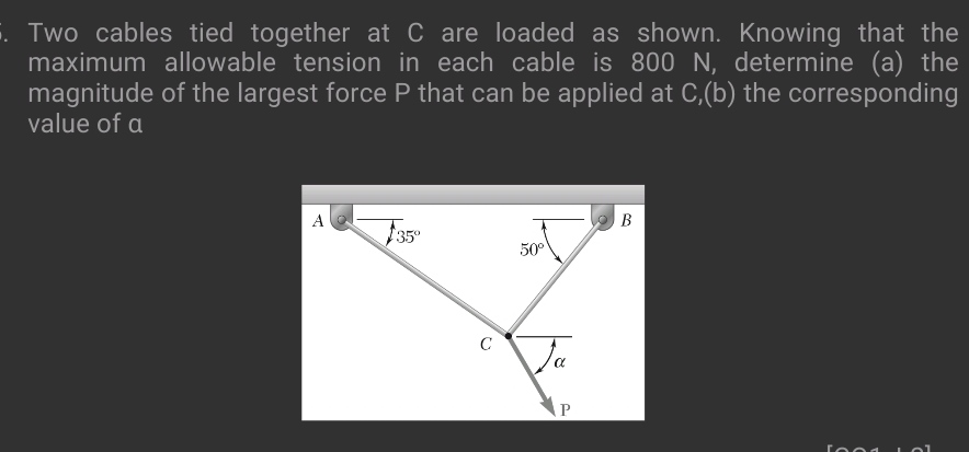 SOLVED Two Cables Tied Together At C Are Loaded As Shown Knowing That 