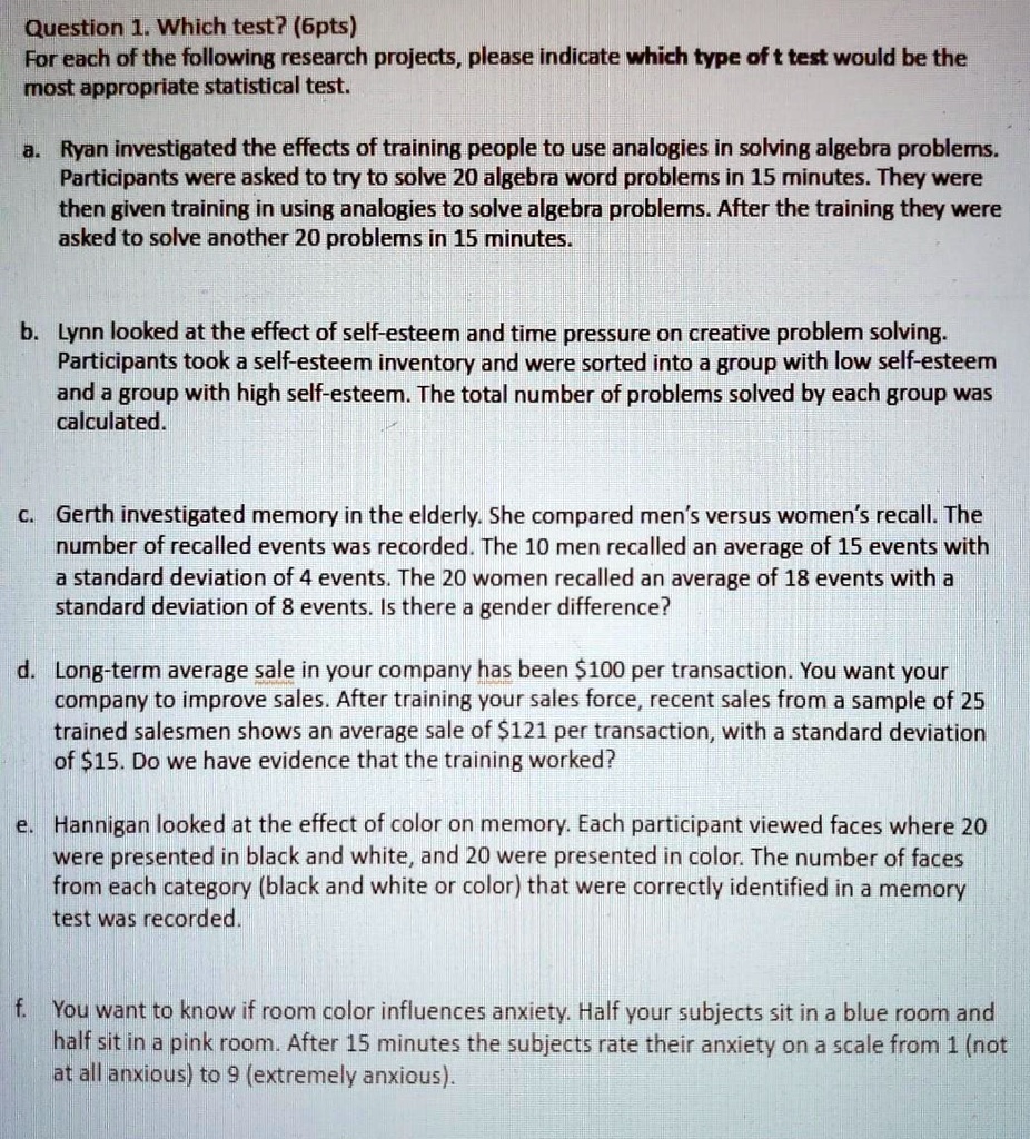 Question 1 Which Test 6 Pts For Each Of The Following Research t-test-definition-free-download-nude-photo-gallery