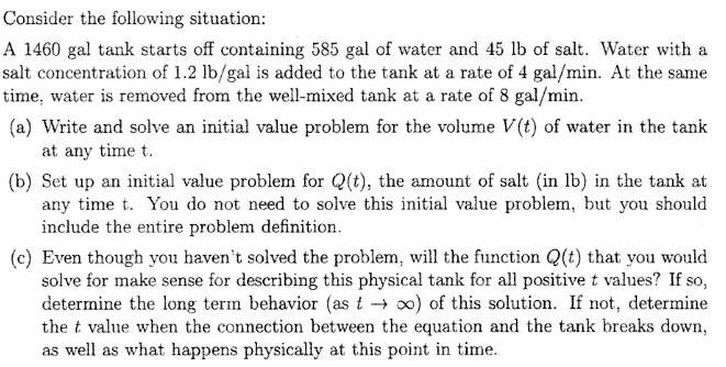 SOLVED: Consider the following situation A 1460 gal tank starts off ...