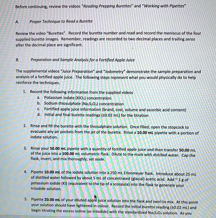 SOLVED Before continuing, review the videos "Reading Prepping Burettes