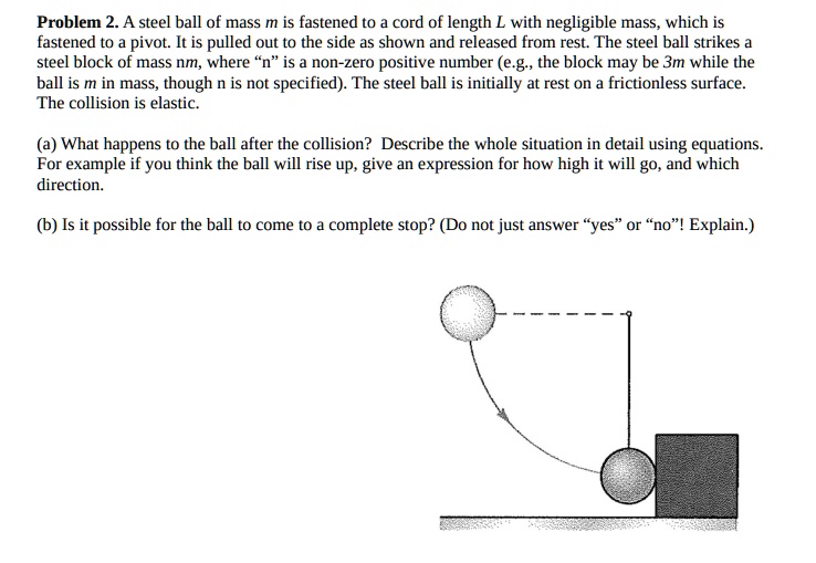 SOLVED Problem 2. A steel ball of mass m is fastened to cord of length