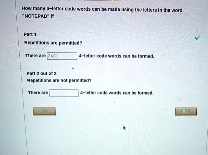 SOLVED How many 4 letter code words can be made using the letters