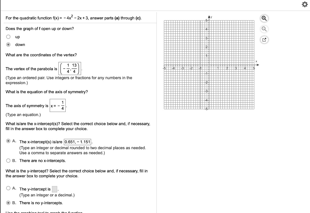 SOLVED: For the quadratic function f(x) = Ax2 Zx + 3, answer parts (a ...