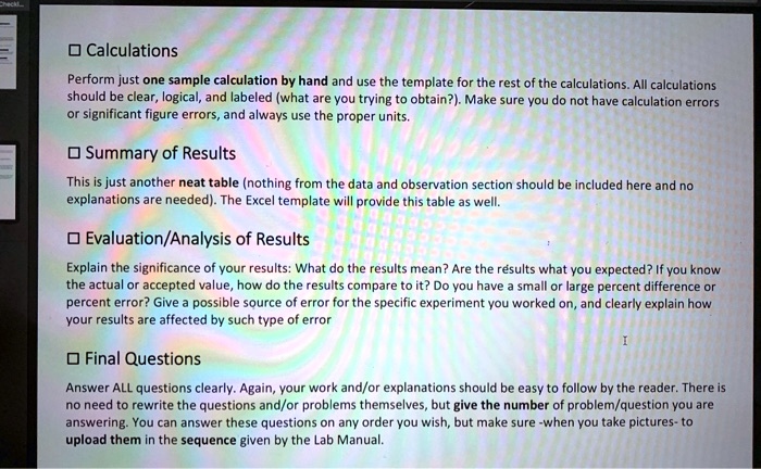 Sample Calculations Example SOLVED:D Calculations Perform just one sample calculation by hand and ...