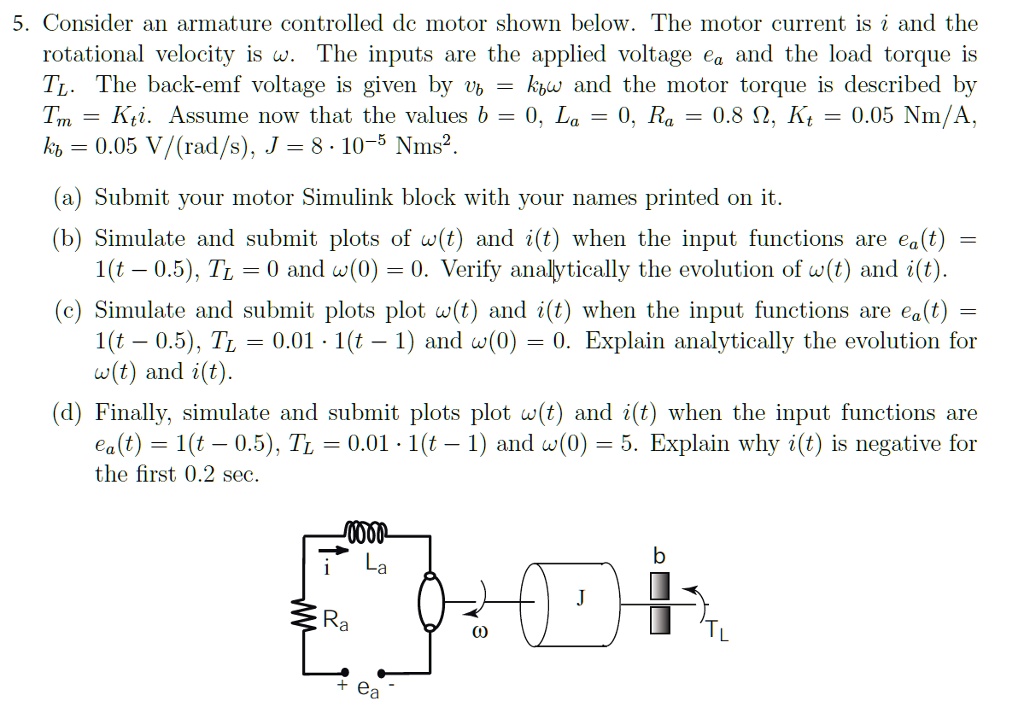 5. Consider an armature controlled dc motor shown below. The motor ...