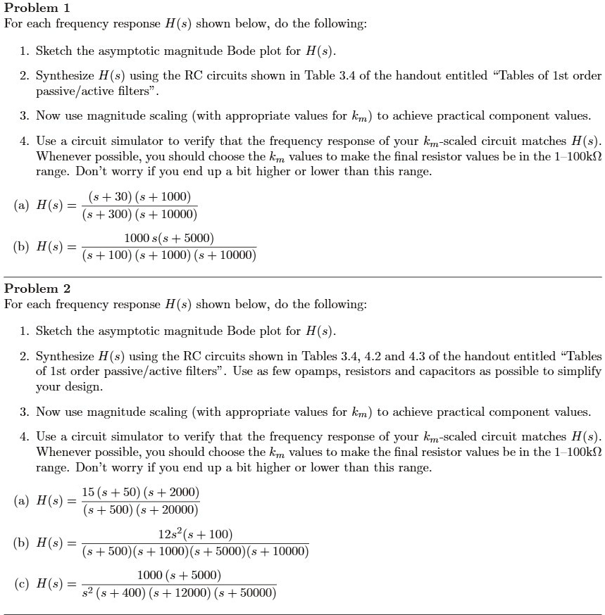 problem for each frequency response hs shown below do the following 1 sketch the asymptotic ...