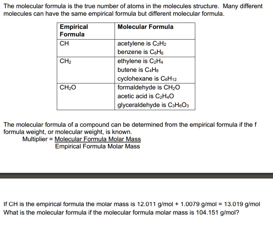 SOLVED The molecular formula is the true number of atoms in the