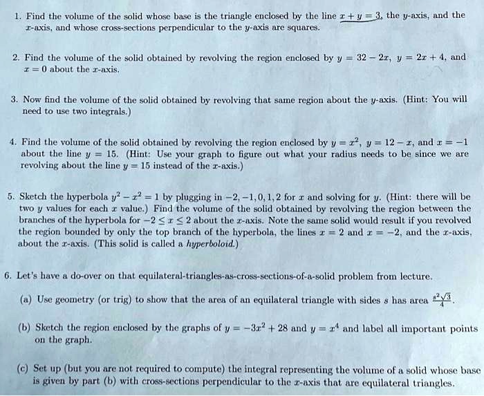 SOLVED: Find the volume of the solid whose base is the triangle ...