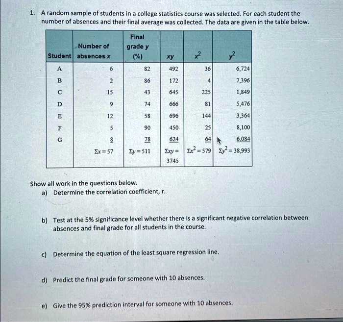 SOLVED: A random sample of students in a college statistics course was ...