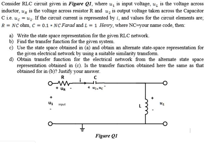 SOLVED NC = 50 Consider RLC circuit given in Figure Q1, where u, is