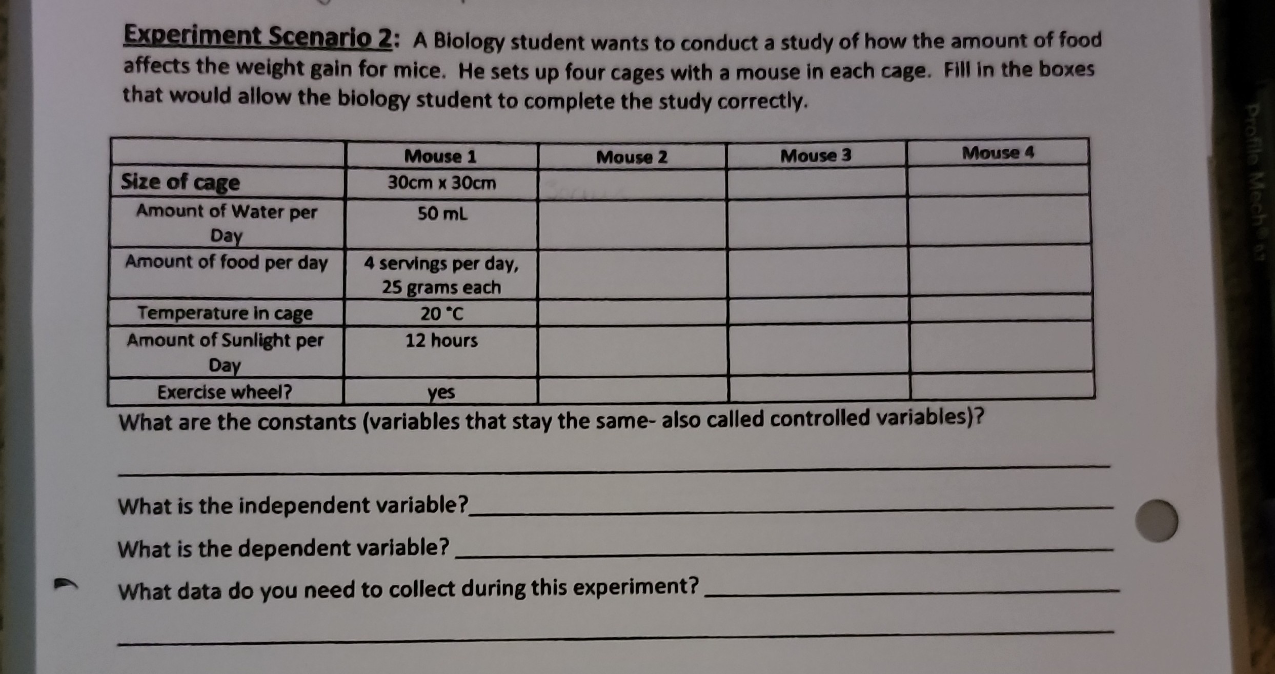 SOLVED: Experiment Scenario 2: A Biology Student Wants To Conduct A ...