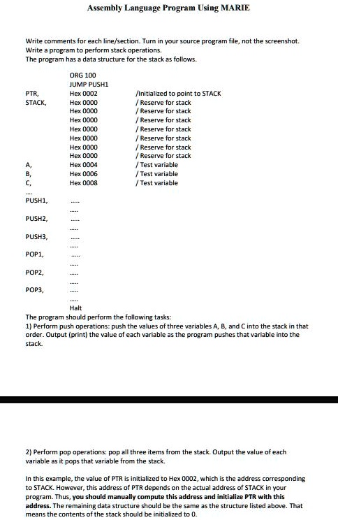 SOLVED: Assembly Language Program Using MARIE Write comments for each ...