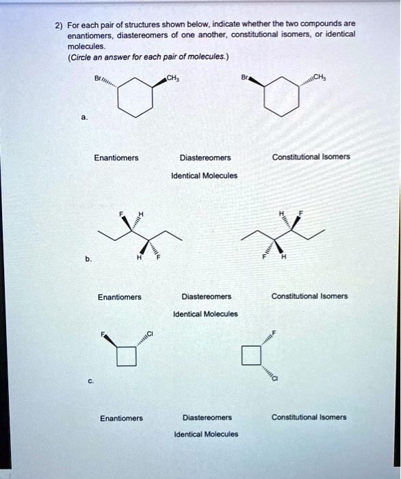 For each pair of structures shown below, indicate whether the two