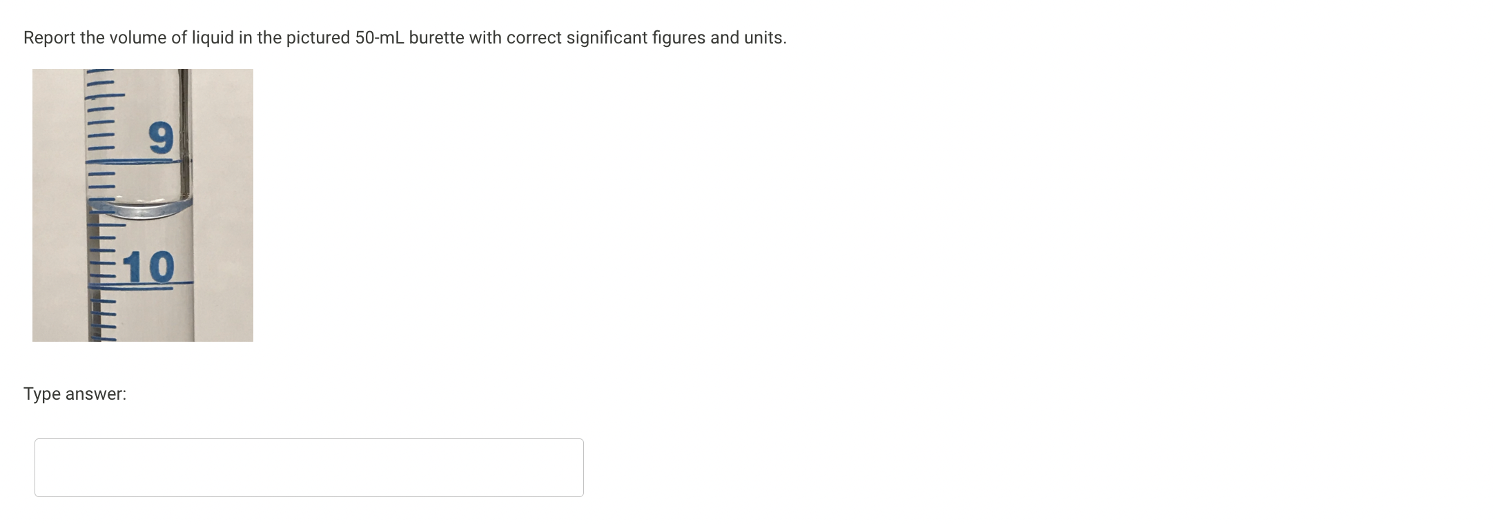 SOLVED Report the volume of liquid in the pictured 50mL burette with
