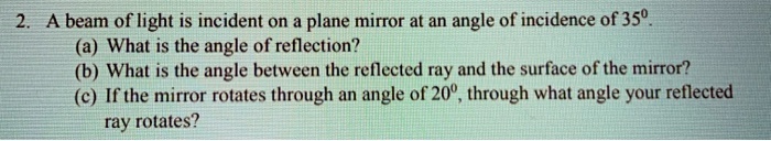 a beam of light is incident on a plane mirror at an angle of incidence ...