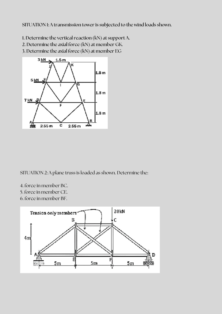 SITUATION 1: A transmission tower is subjected to the wind...