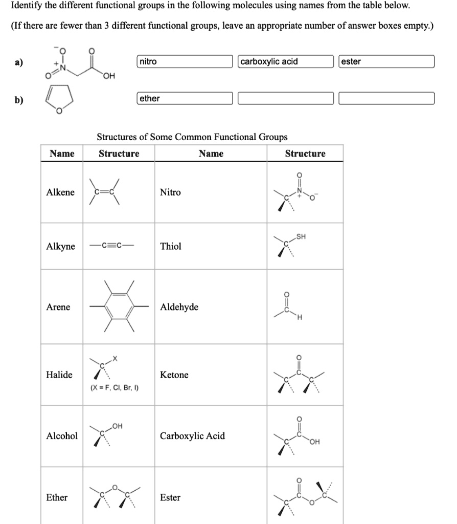 SOLVED: Identify the different functional groups in the following ...