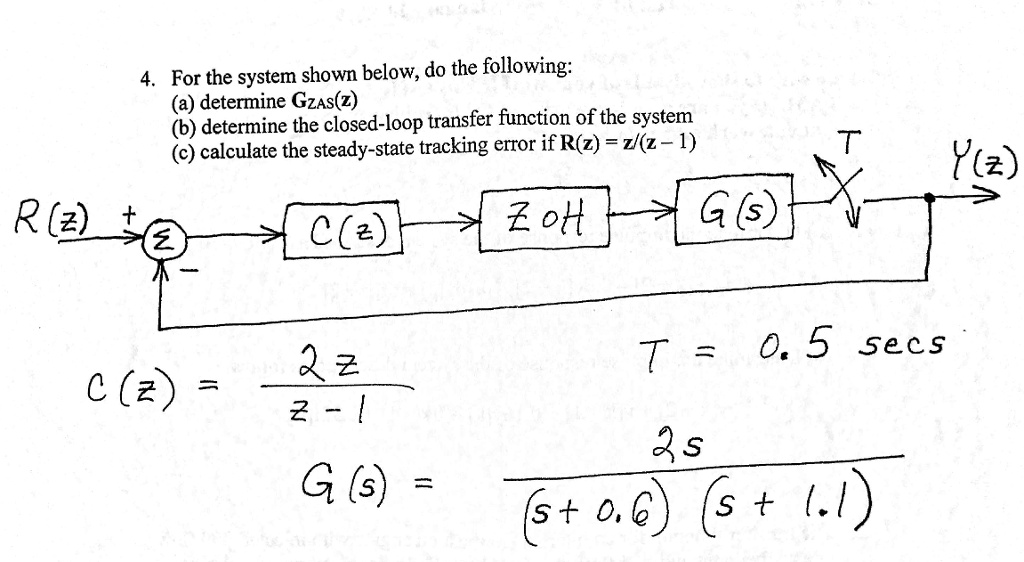 SOLVED: For the system shown below, do the following: (a) determine G(z ...