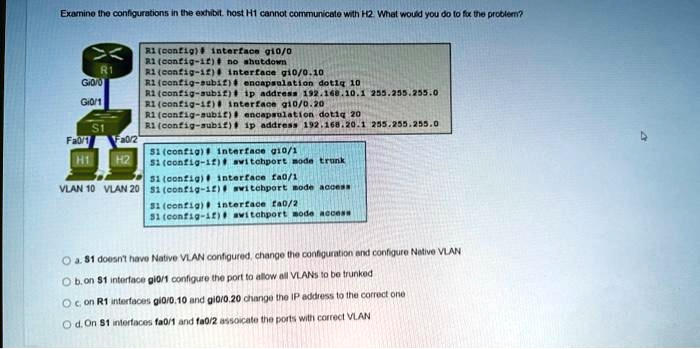 examine the configurations in the exhibit host h1 cannot communicate ...