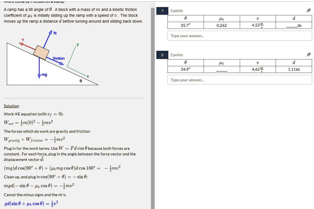 SOLVED A ramp has a tilt angle of 0Â°. A block with a mass of m and a