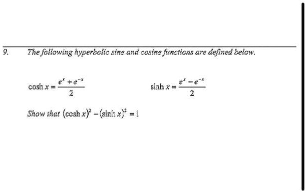 Solved The Following Hyperbolic Sine And Cosine Functions Are Defined Below Ex E X 2 2 3193