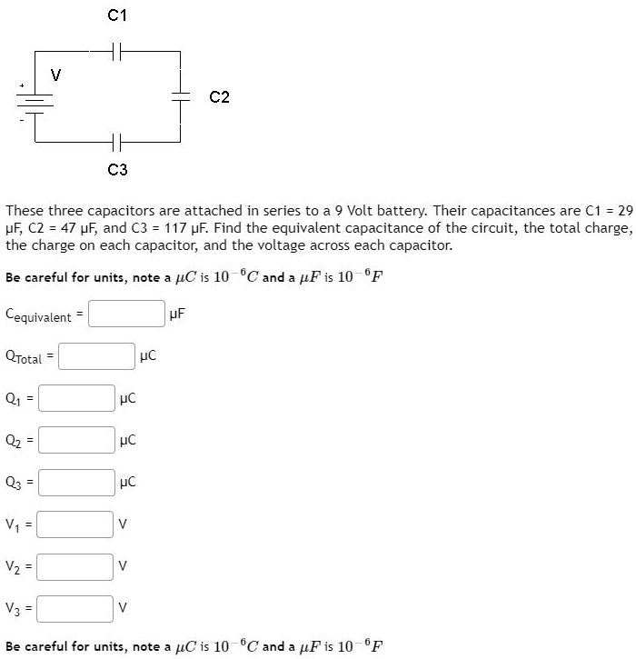 These three capacitors are attached in series to volt...
